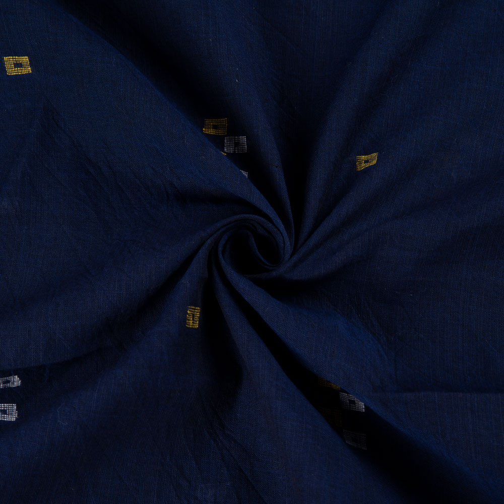 Geometric Navy Jamdani Pure Cotton 56 GSM Handwoven Fabric