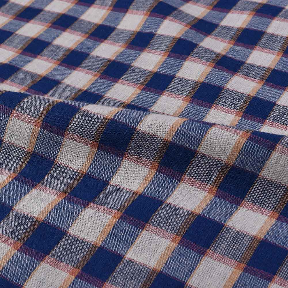 CHECK BLUE YELLOW AND WHITE PURE COTTON 94 GSM HANDWOVEN FABRIC