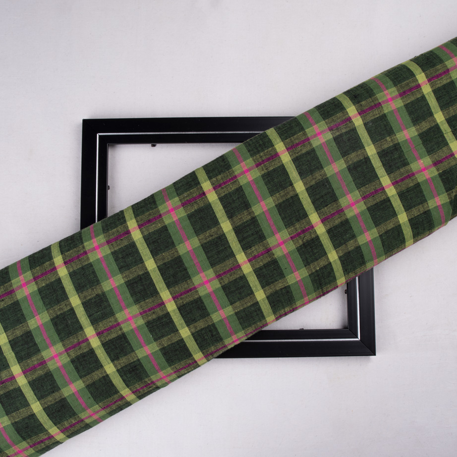 Check Green Pink Pure Cotton 92 GSM Handwoven Fabric