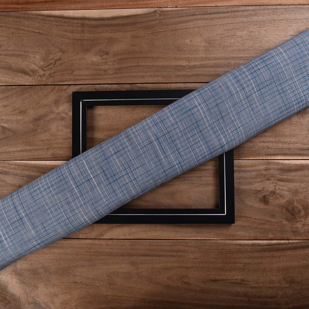 Check Grey Blue Yarn Tie Dye Pure Cotton 60 GSM Handwoven Fabric