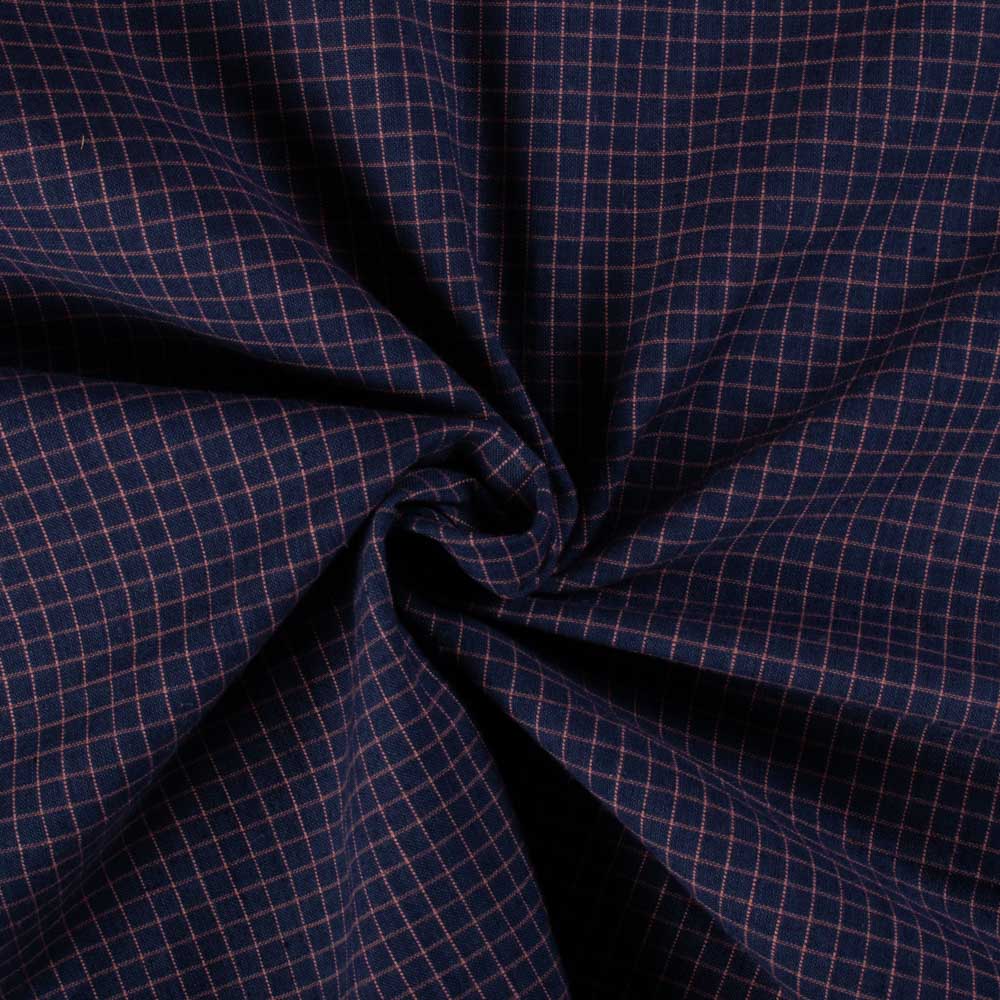 Navy Blue & Peach Check 100 GSM Pure Cotton Handwoven Fabric