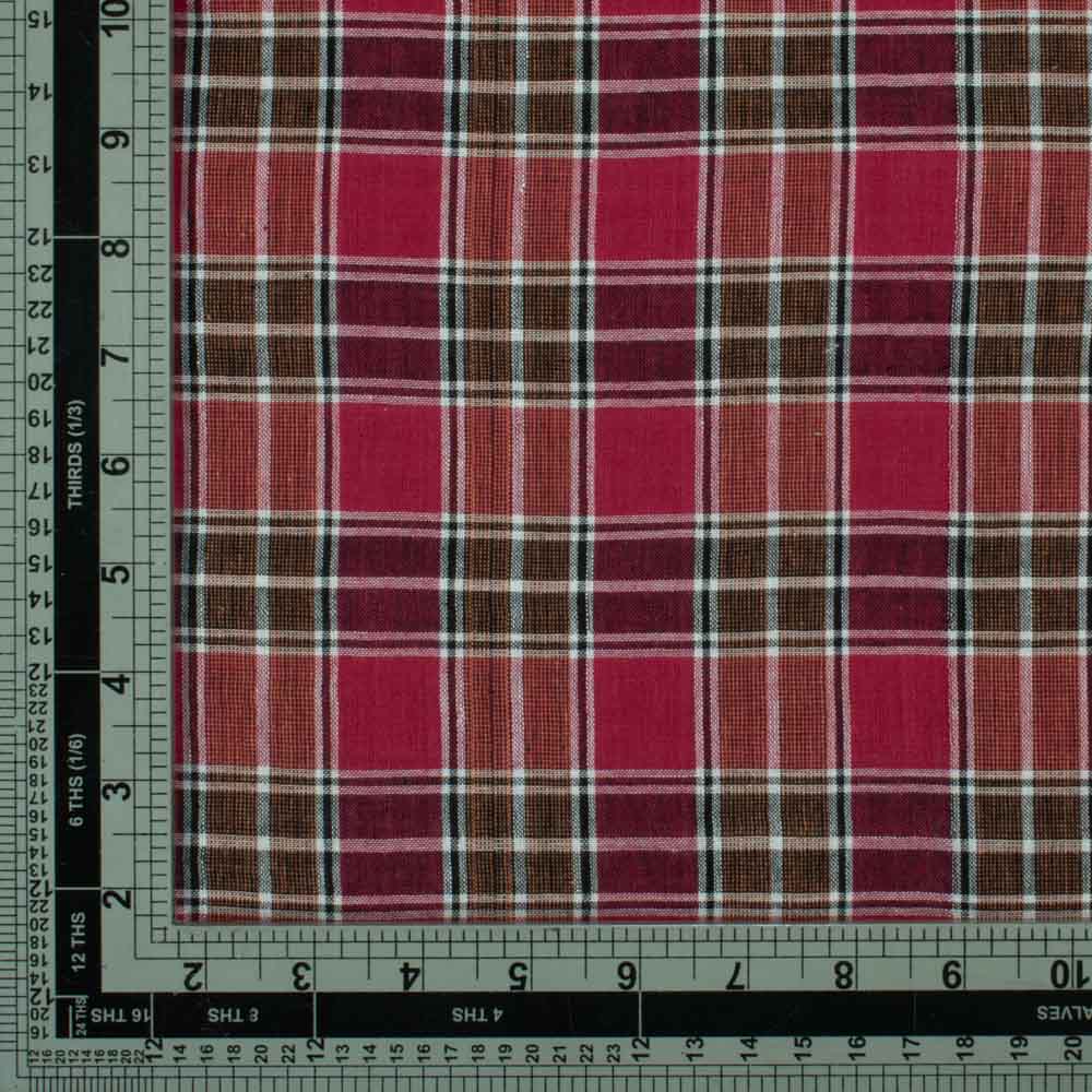 CHECK BROWN & RED PURE COTTON 91 GSM HANDWOVEN FABRIC