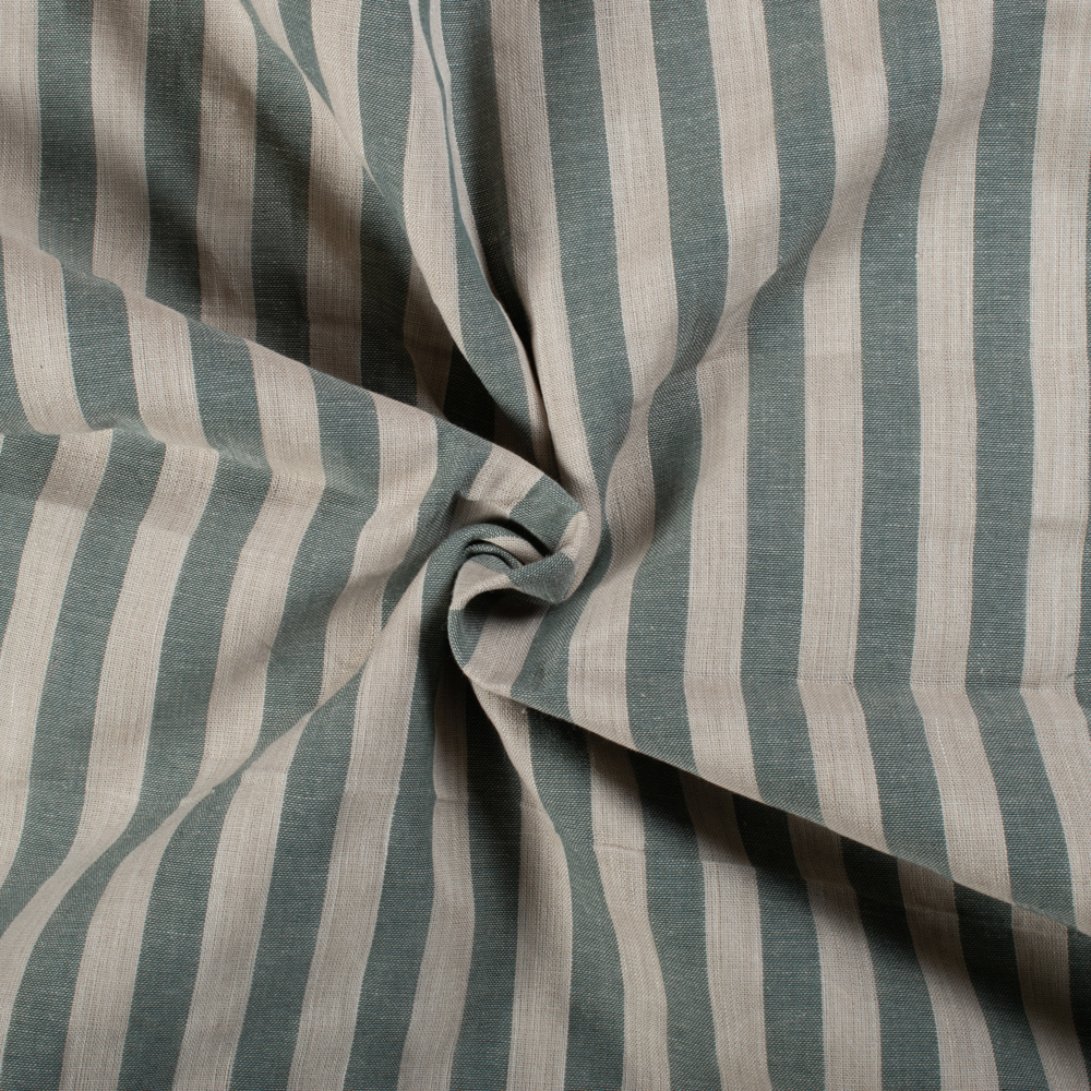 Stripe Green & White Linen Cotton 96 GSM Handwoven Fabric