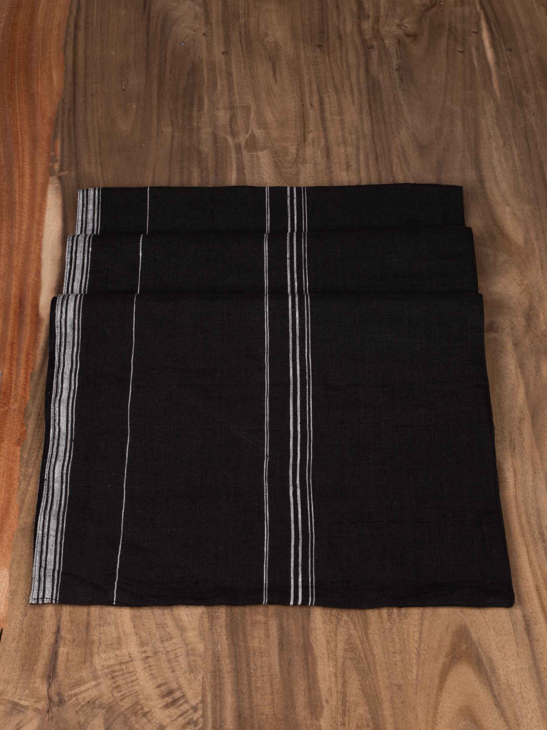 Stripe Black Pure Linen Table Runner