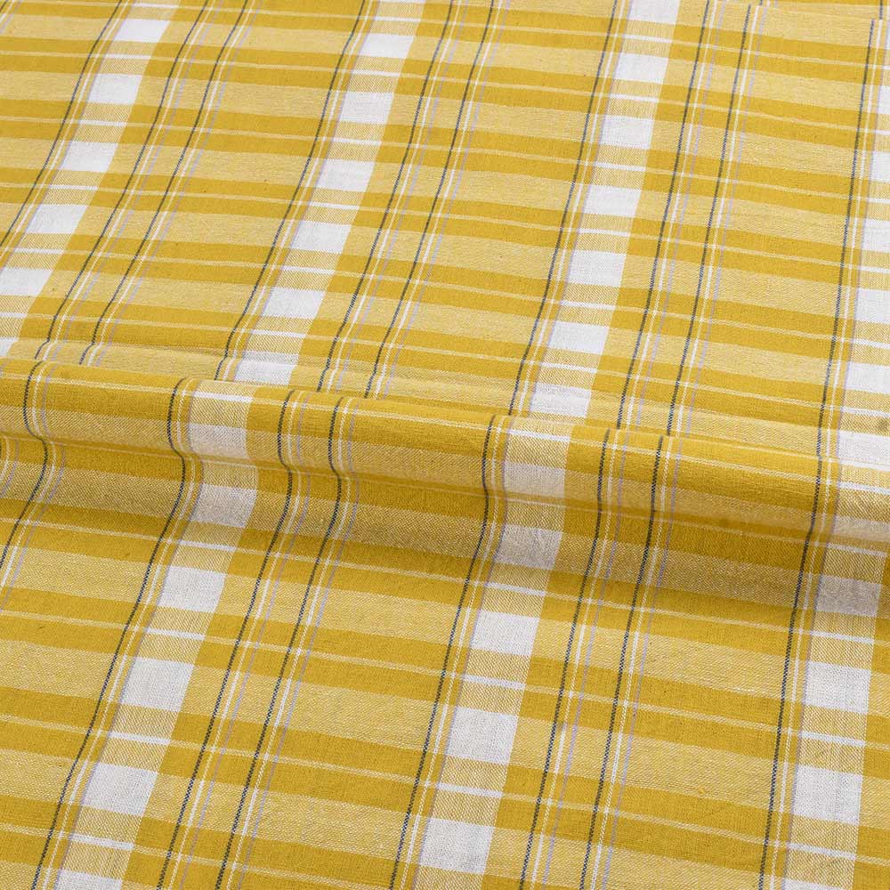 CHECK YELLOW PURE COTTON 105 GSM HANDWOVEN FABRIC