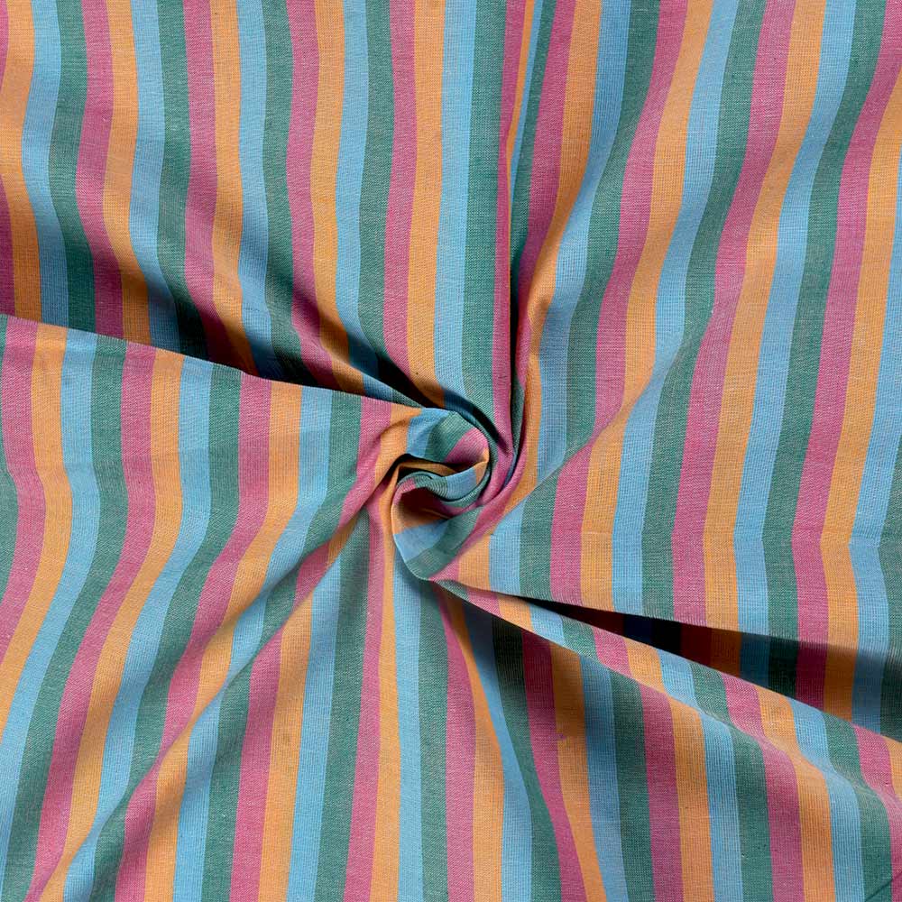 Stripe Multi Color Pure Cotton 80 GSM Handwoven Fabric