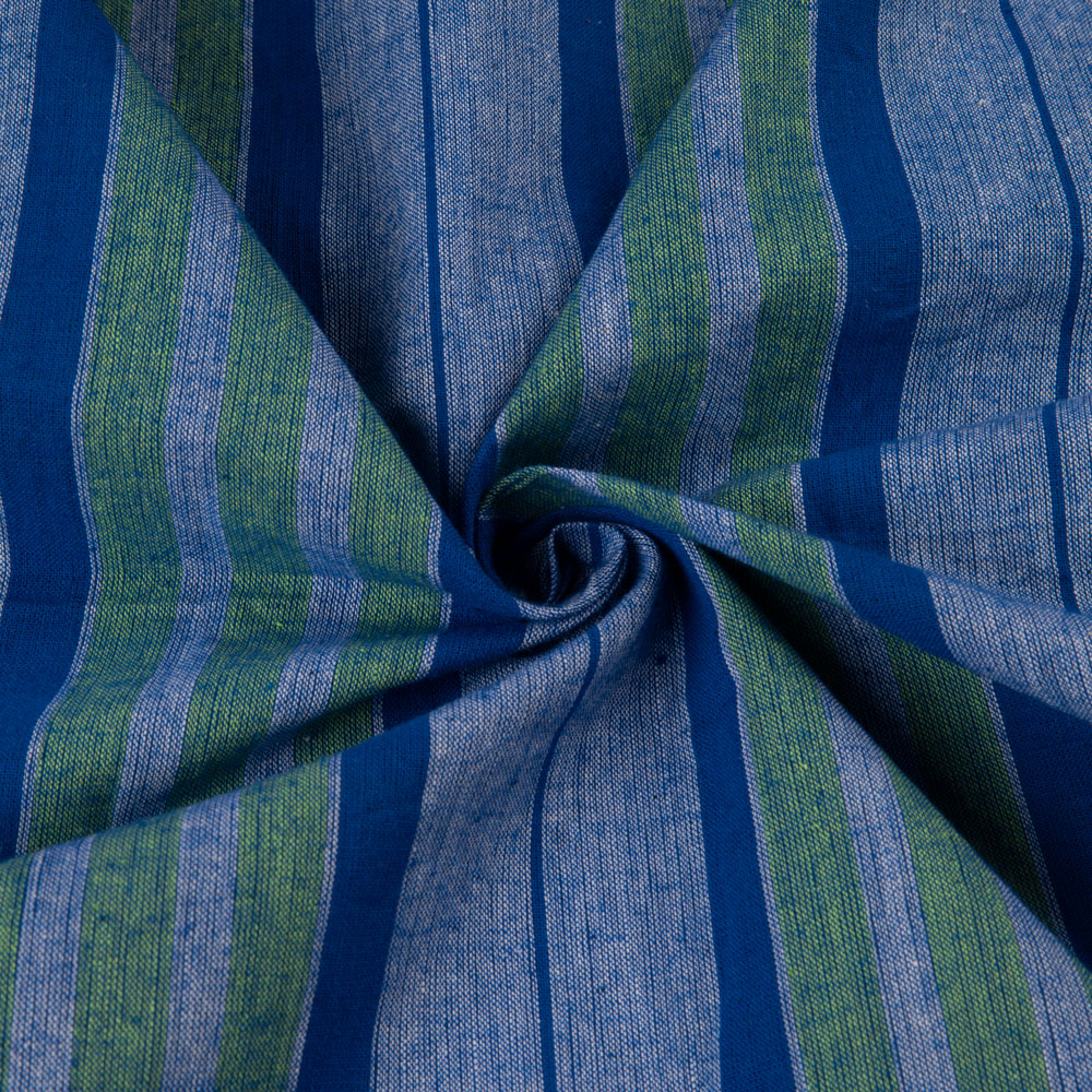 Stripe Blue & Green Pure Cotton 90 GSM Handwoven Fabric