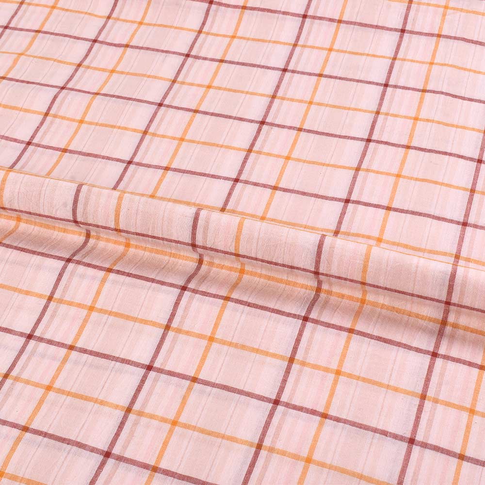 CHECK LIGHT PINK PURE COTTON 60 GSM HANDWOVEN FABRIC