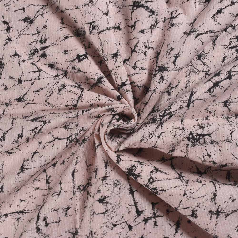 Abstract Cream & Black Screenprinted Cotton Khadi 104 GSM Handwoven Fabric
