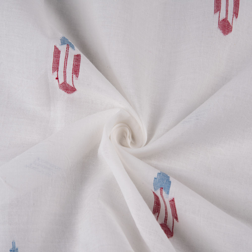 Geometric White Jamdani Pure Cotton 57 GSM Handwoven Fabric 187