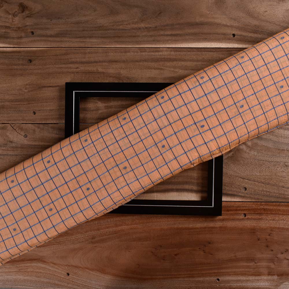 Geometric Check Orange Jamdani Pure Cotton 60 GSM Handwoven Fabric