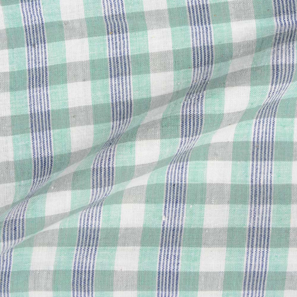 CHECK GREEN & GREY KHADI FABRIC - 105 GSM HANDSPUN & HANDWOVEN