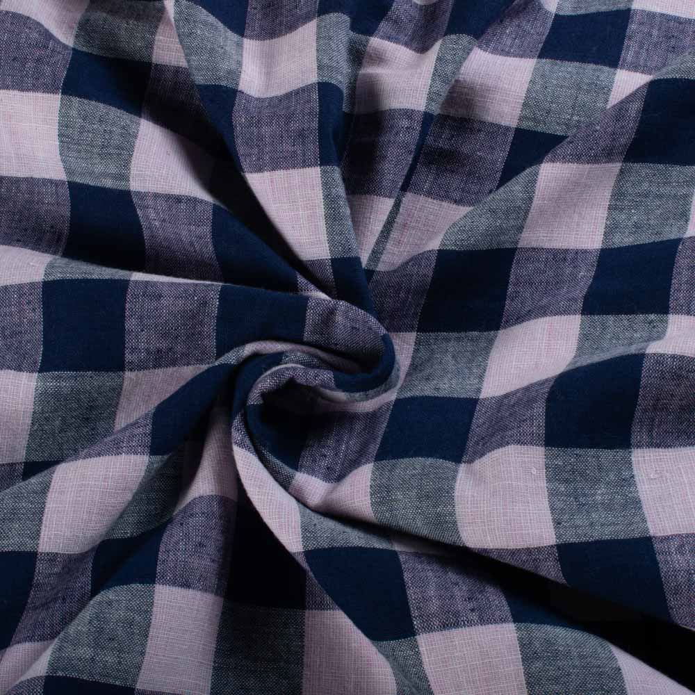 Check Blue Pink White 90 GSM Pure Cotton Handwoven Fabric