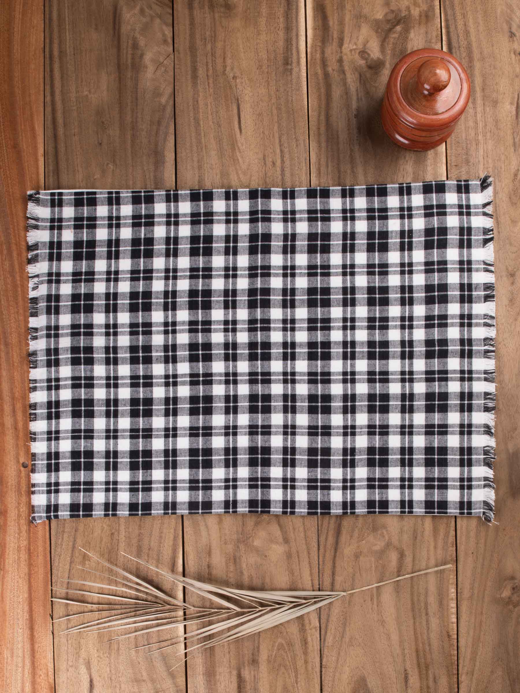 Check Black & White Handwoven Pure Cotton Placemat
