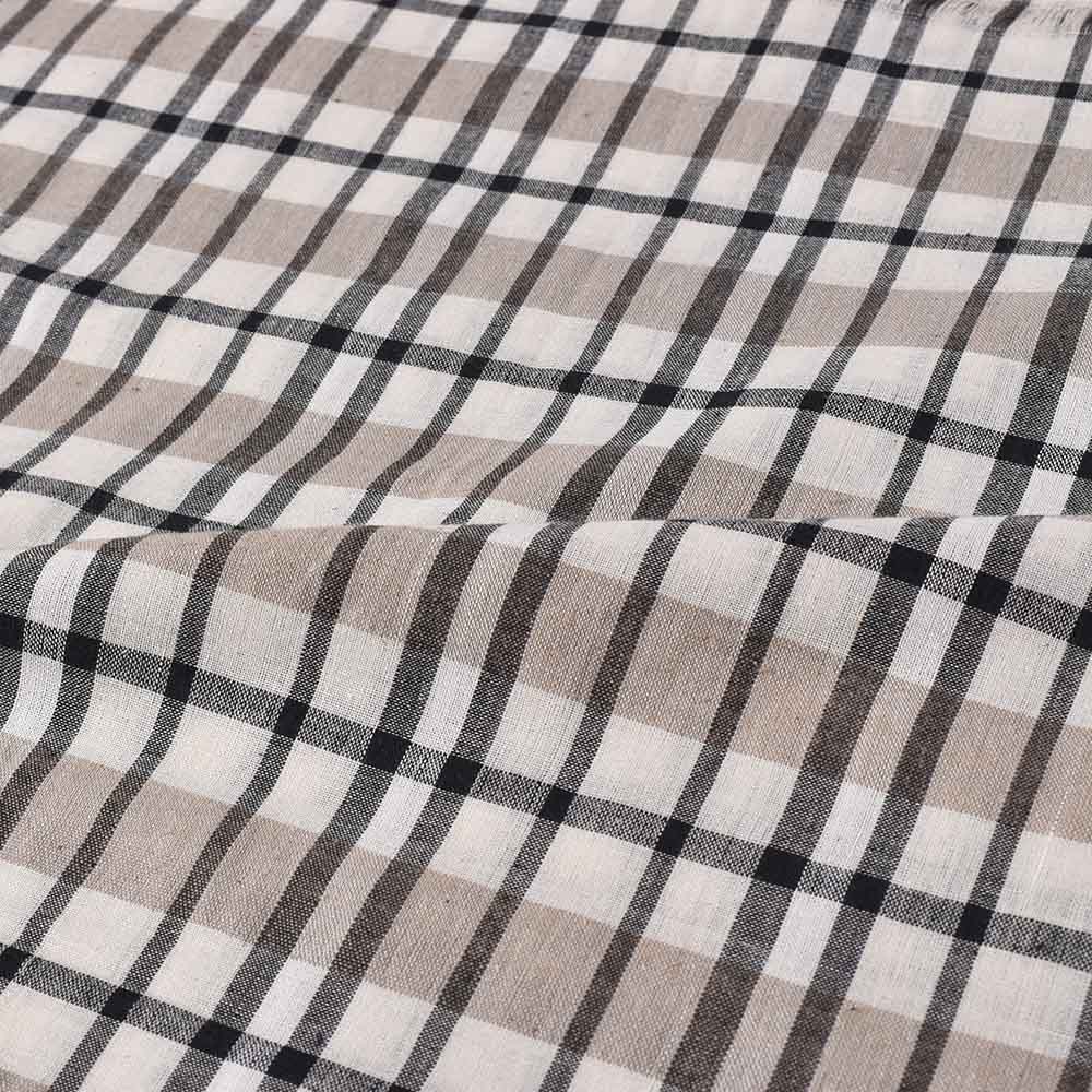 CHECK BLACK WHITE AND BROWN PURE COTTON 90 GSM HANDWOVEN FABRIC