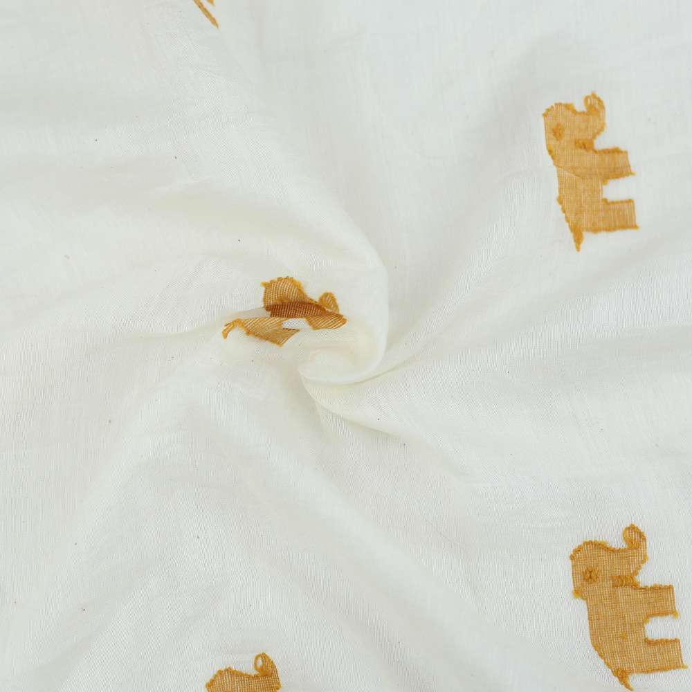 Geometric Elephant Cream Jamdani Cotton Silk Blend 43 GSM Fabric