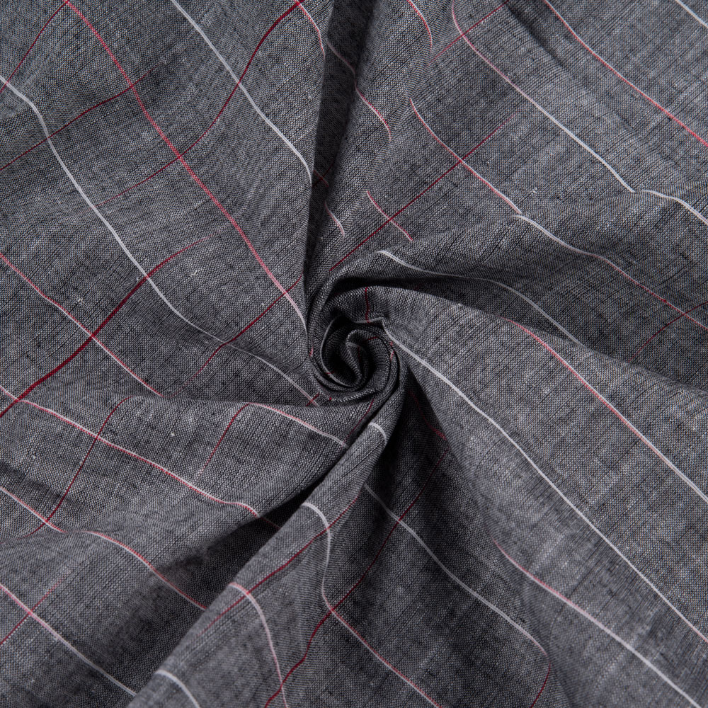 Check Grey Yarn Tie Dye 66 GSM Pure Cotton Fabric