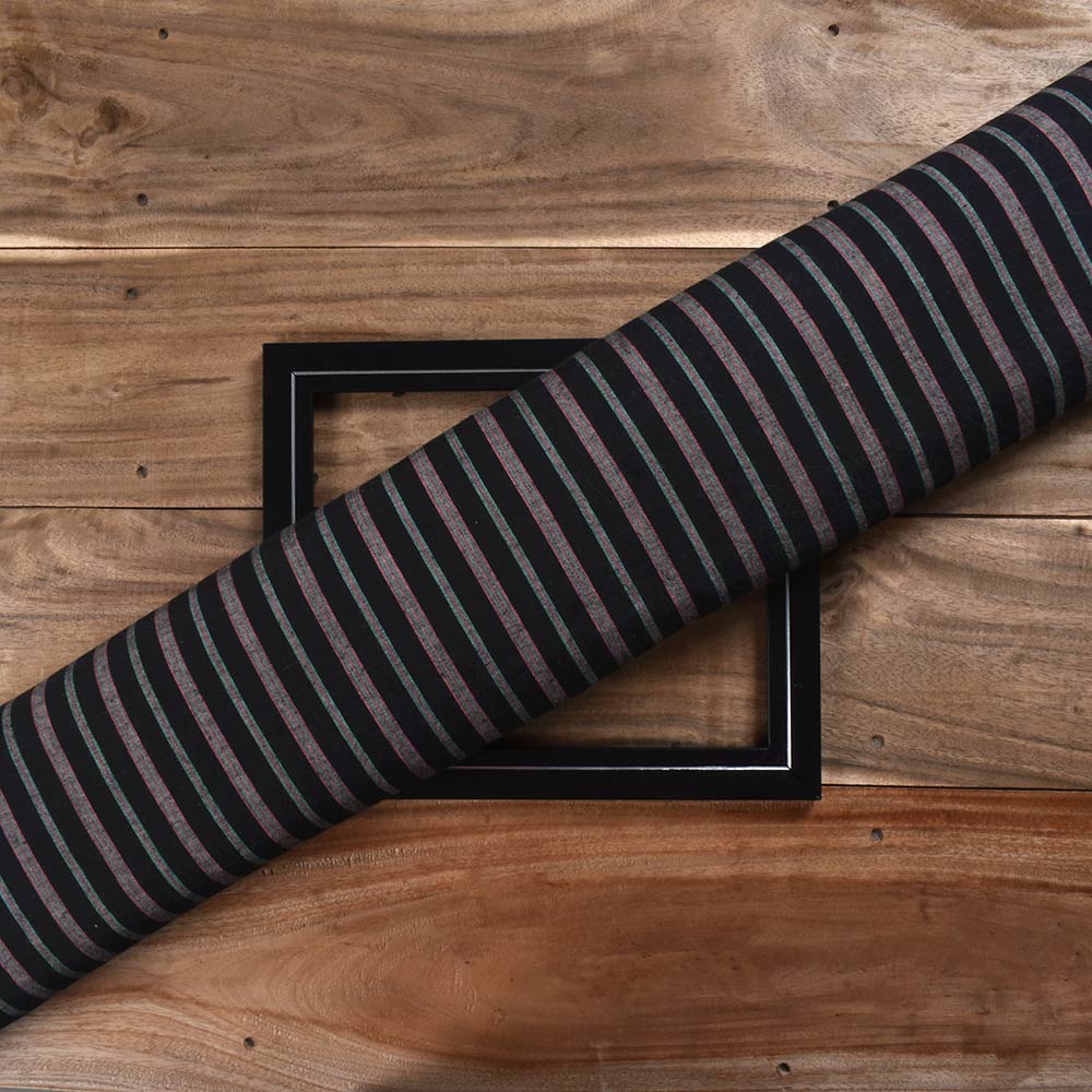 Stripe Black Pure Cotton 108 GSM Handwoven Fabric