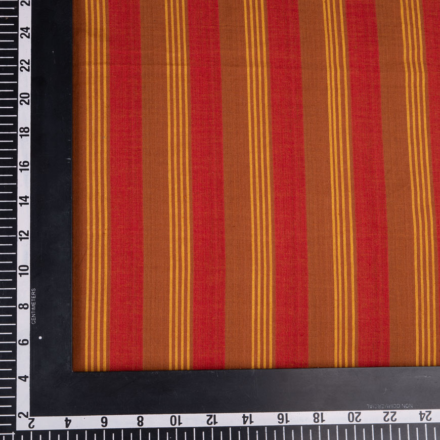 STRIPE RED & BROWN PURE COTTON 78 GSM HANDWOVEN FABRIC