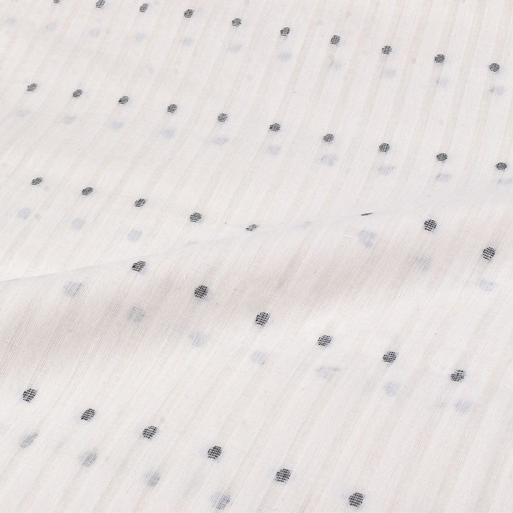 WHITE RIBBED JAMDANI PURE COTTON 68 GSM HANDWOVEN FABRIC