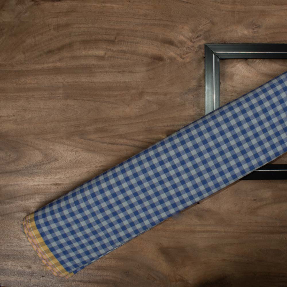 Check Grey Blue Pure Cotton 65 GSM Handwoven Fabric