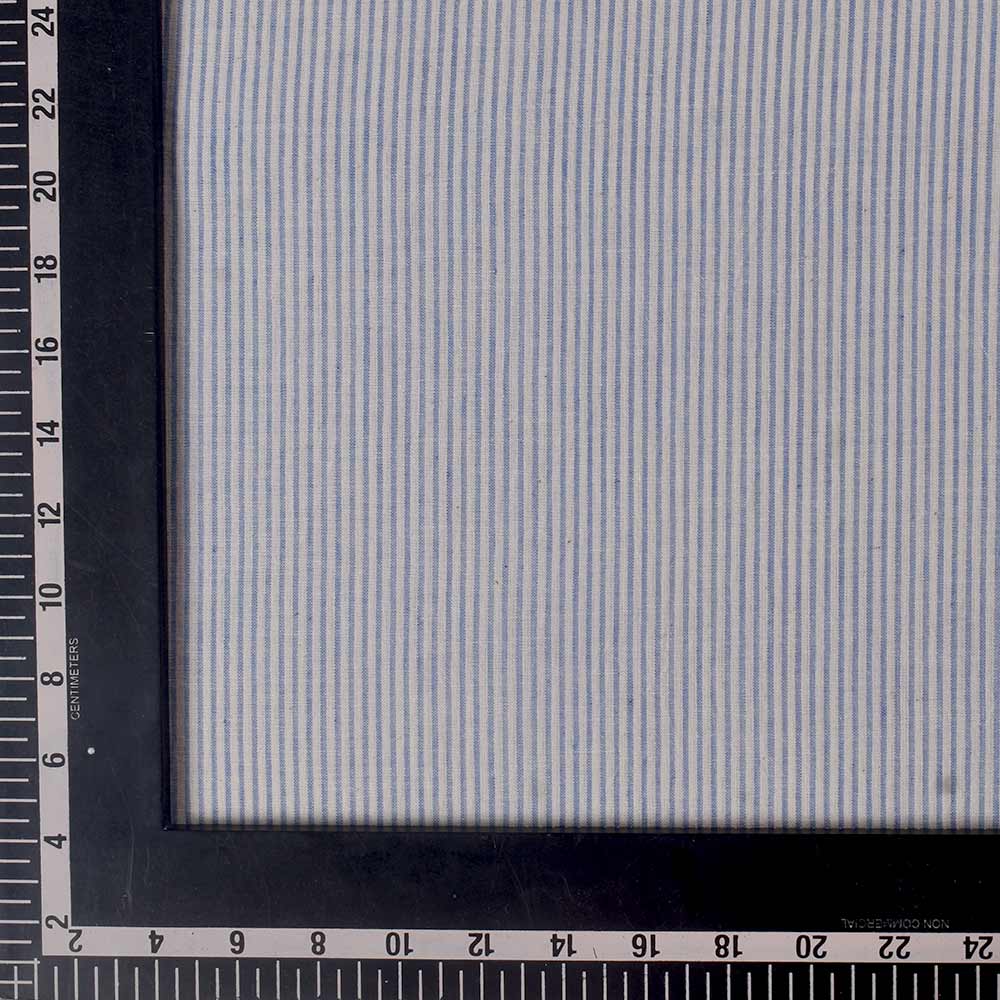 STRIPE WHITE & BLUE KHADI COTTON 70 GSM HANDWOVEN FABRIC