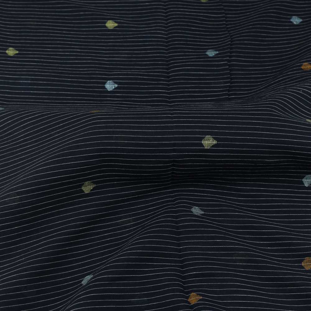 Geometric Stripe Black Jamdani Pure Cotton 55 GSM Fabric