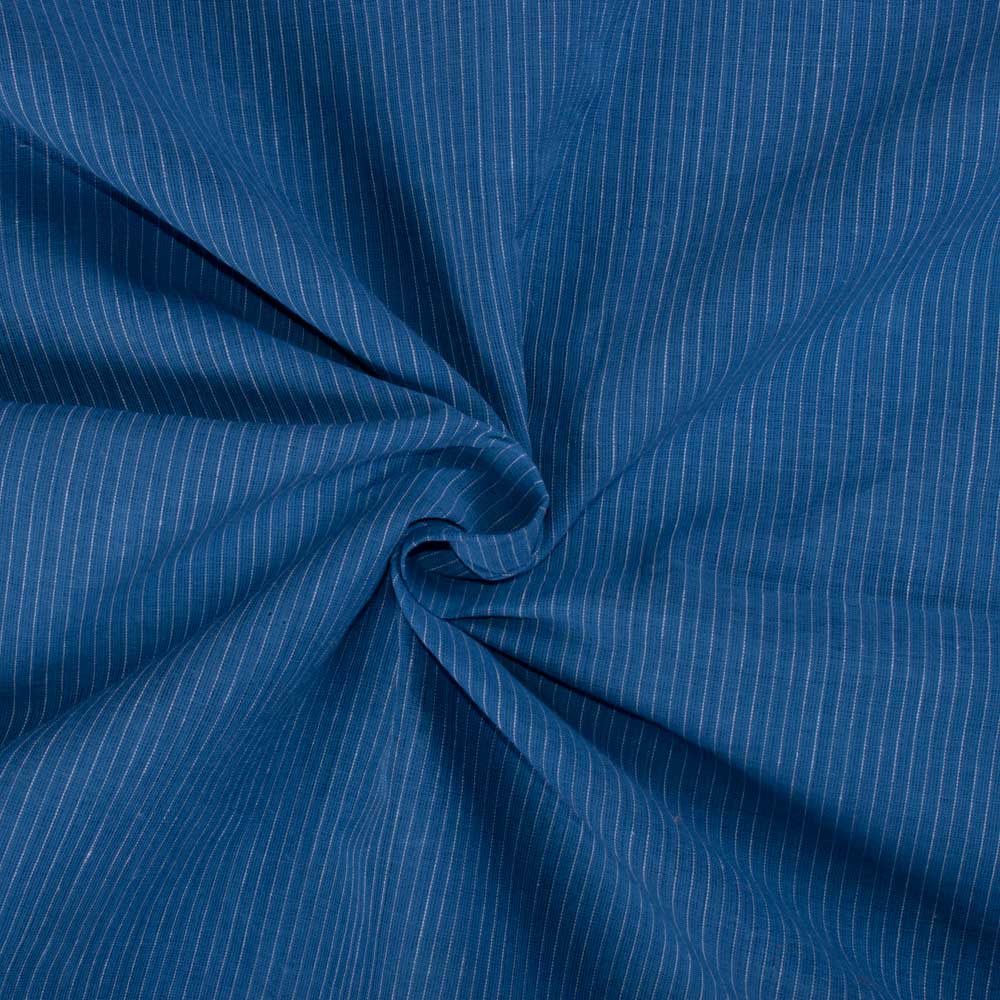 Pinstripe Prussian Blue Pure Cotton 75 GSM Handwoven Fabric