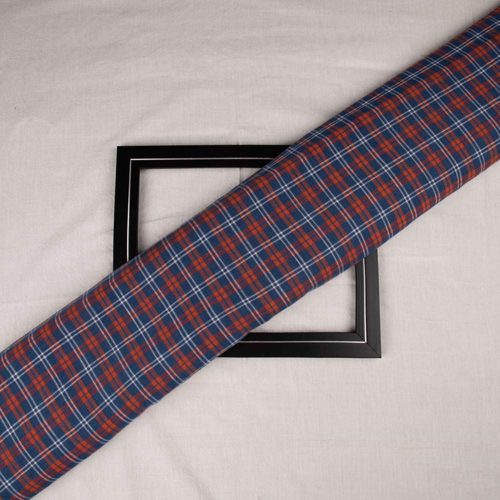 Check Blue & Red Pure Cotton 92 GSM Handwoven Fabric