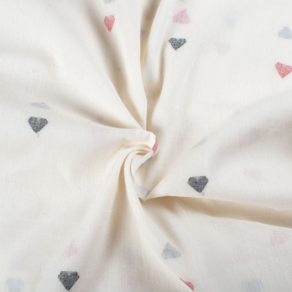 Plain Ecru Pure Cotton 55 GSM Heart Motif Jamdani Fabric