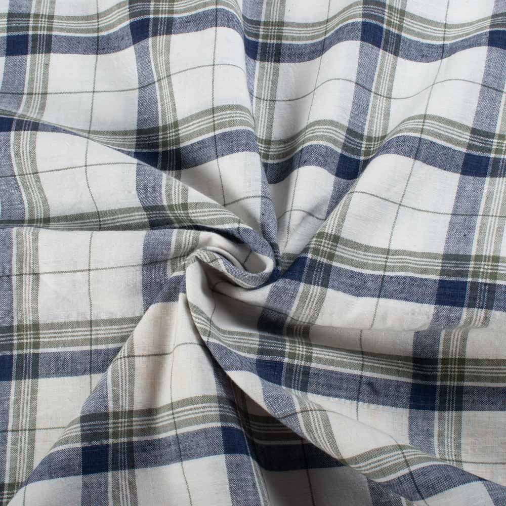 Check White Blue Grey 100 GSM Pure Cotton Handwoven Fabric