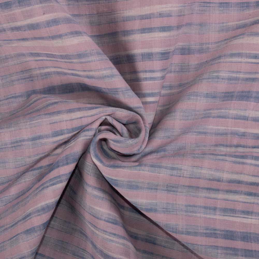 Stripe White Pink Blue Yarn Tie Dye 70 GSM Cotton Handwoven Fabric 