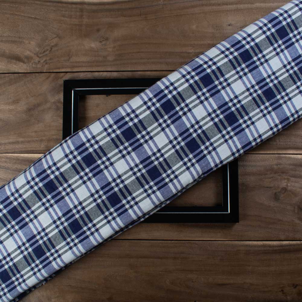 Blue White Check 100 GSM Pure Cotton Handwoven Fabric