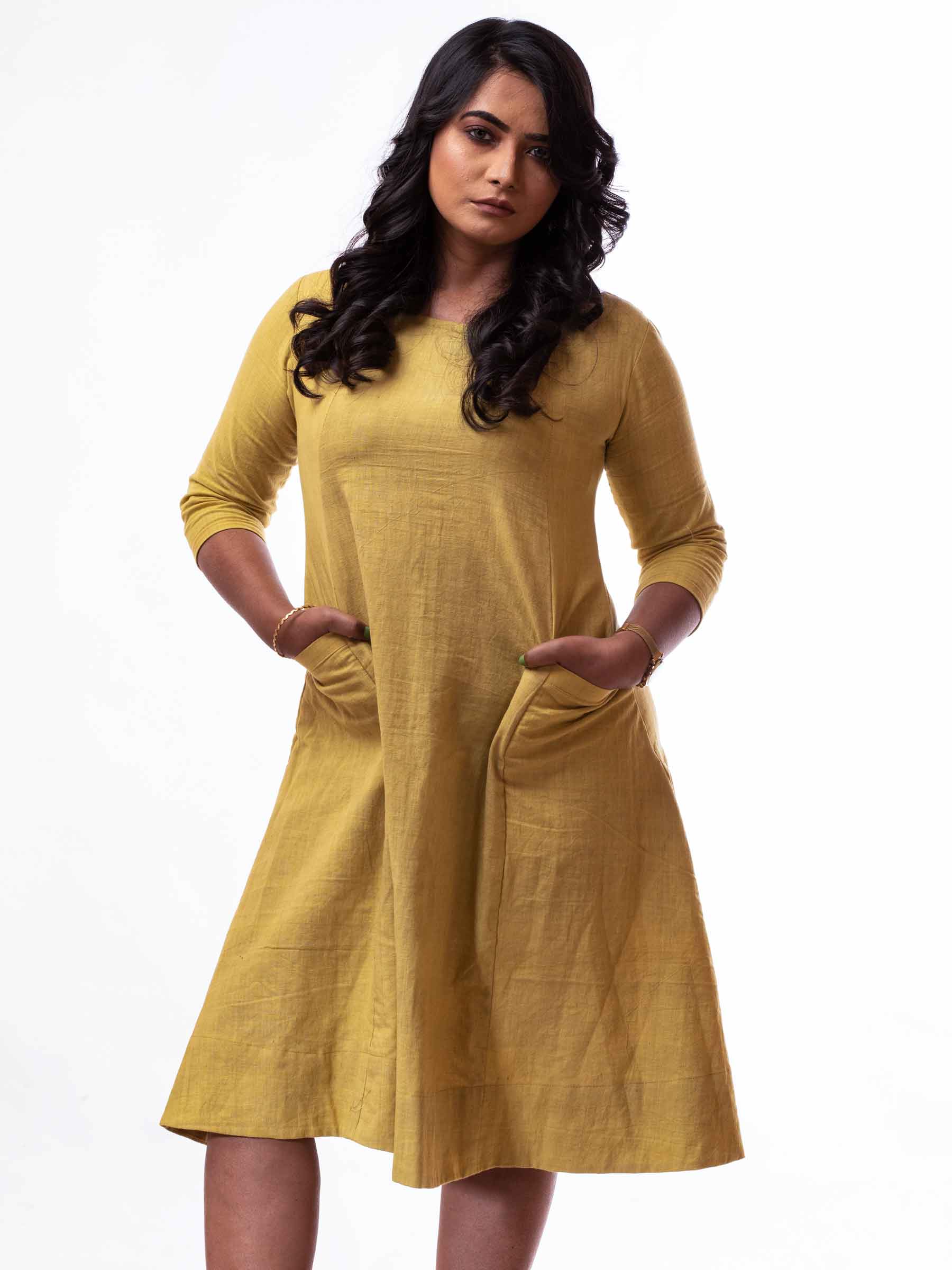 A-Line Panel Dress | Mustard01