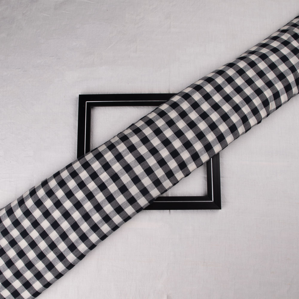 Check Black & White Pure Cotton 104 GSM Handwoven Fabric