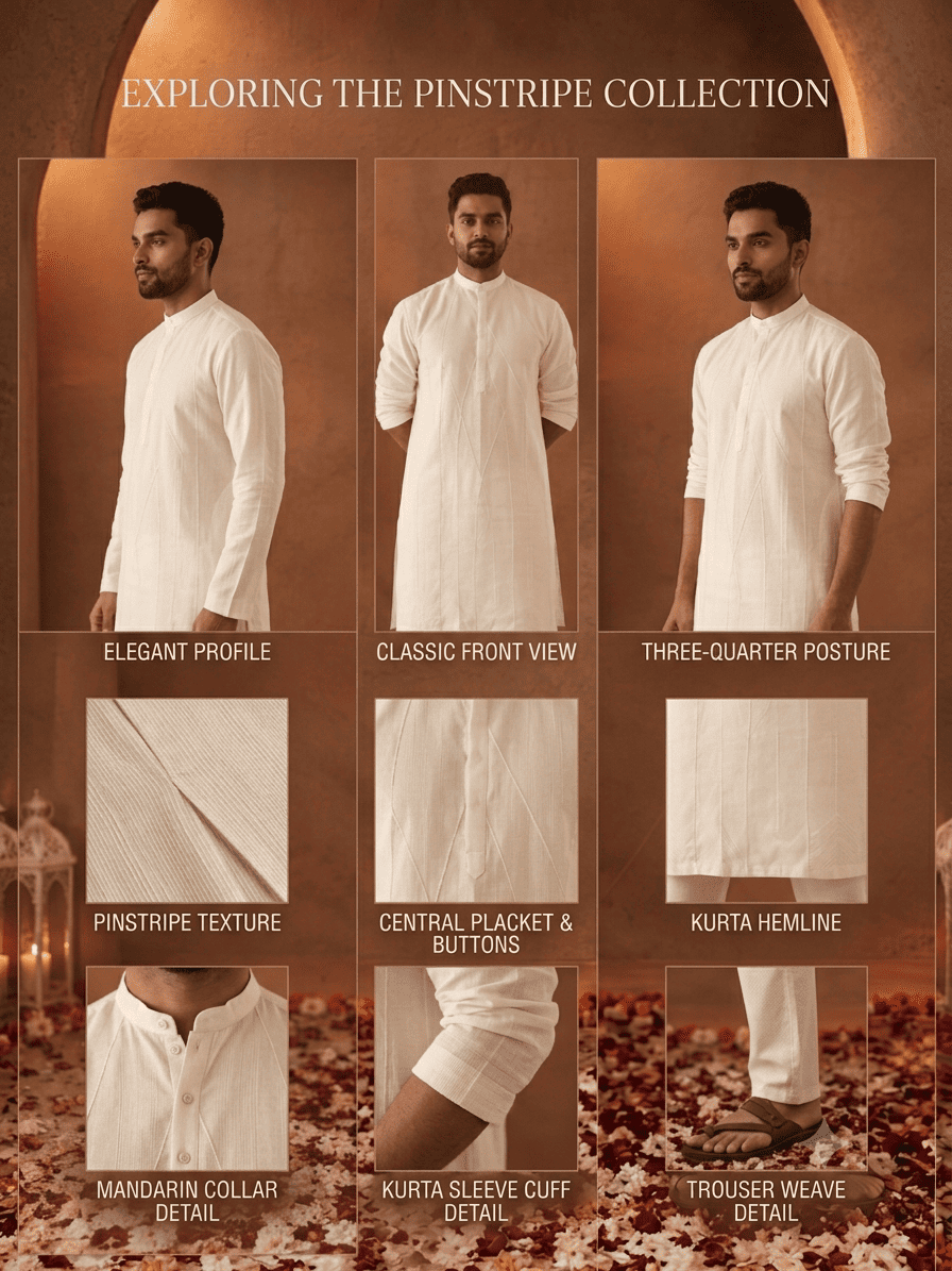 Pintucked kurta for men with refined handcrafted detailing.