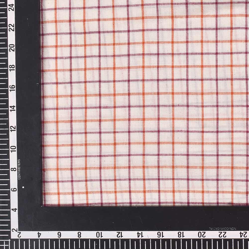 CHECK MAROON & ORANGE PURE COTTON 66 GSM HANDWOVEN FABRIC