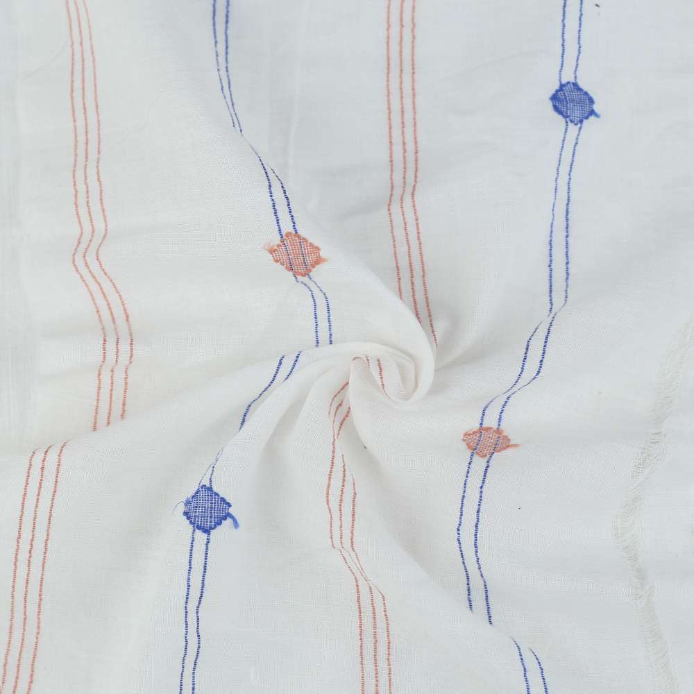 Geometric Stripe Cream Jamdani Pure Cotton 55 GSM Fabric