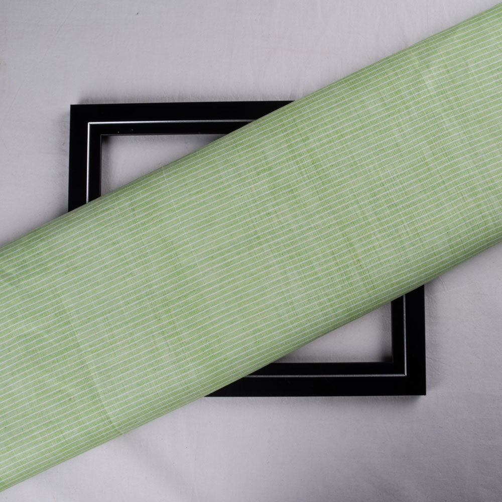 Pinstripe Green And White Pure Cotton 114 GSM Handwoven Fabric