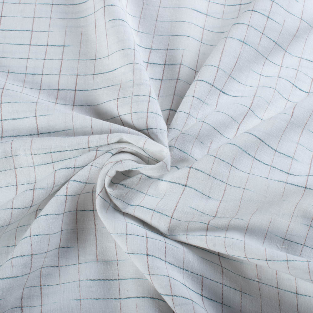 White Base Check Red & Blue 85 GSM Pure Cotton Handwoven Fabric