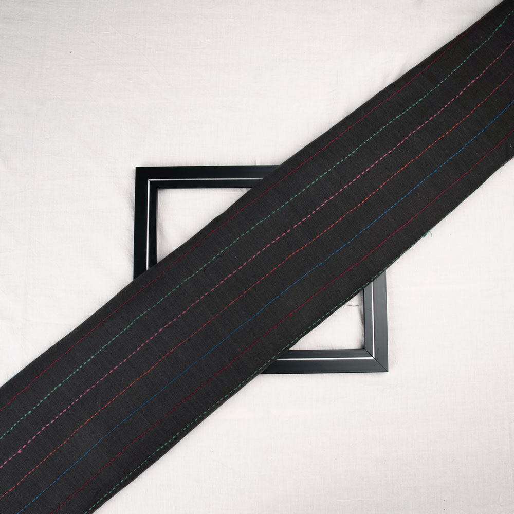 Pure khadi fabric with Kantha embroidery in a stripe pattern