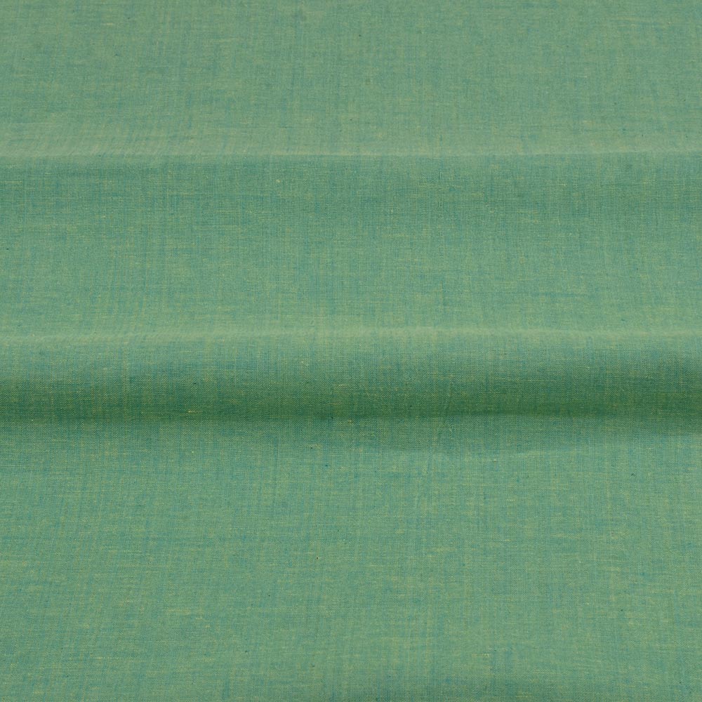 CHAMBRAY GREEN KHADI COTTON 75 GSM HANDWOVEN FABRIC H34