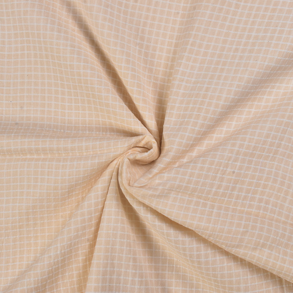 Check Light Peach Pure Cotton 92 GSM Handwoven Fabric