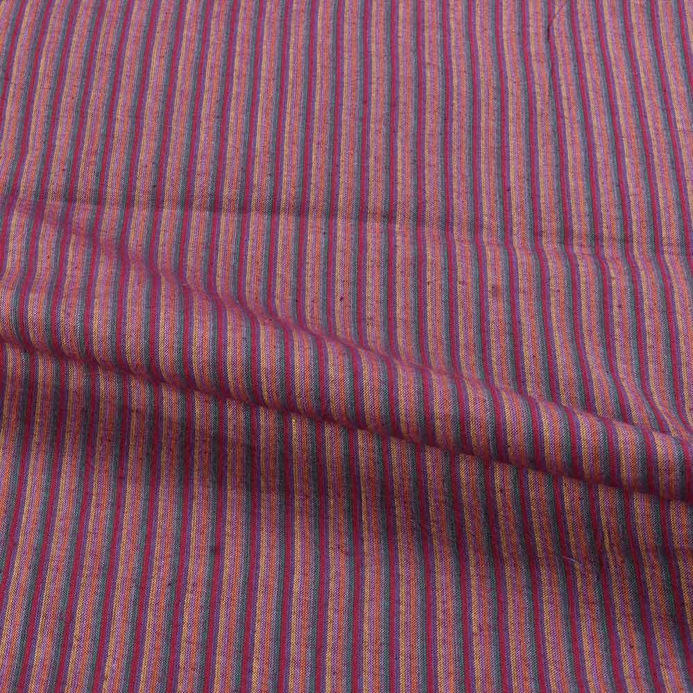 STRIPE PURPLE MULTICOLOUR PURE COTTON 76 GSM HANDWOVEN FABRIC