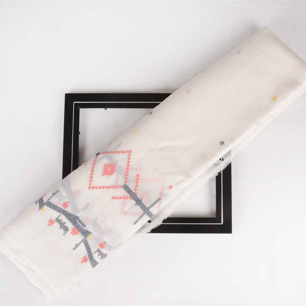 Geometric White Jamdani Handwoven Cotton 55 GSM Fabric