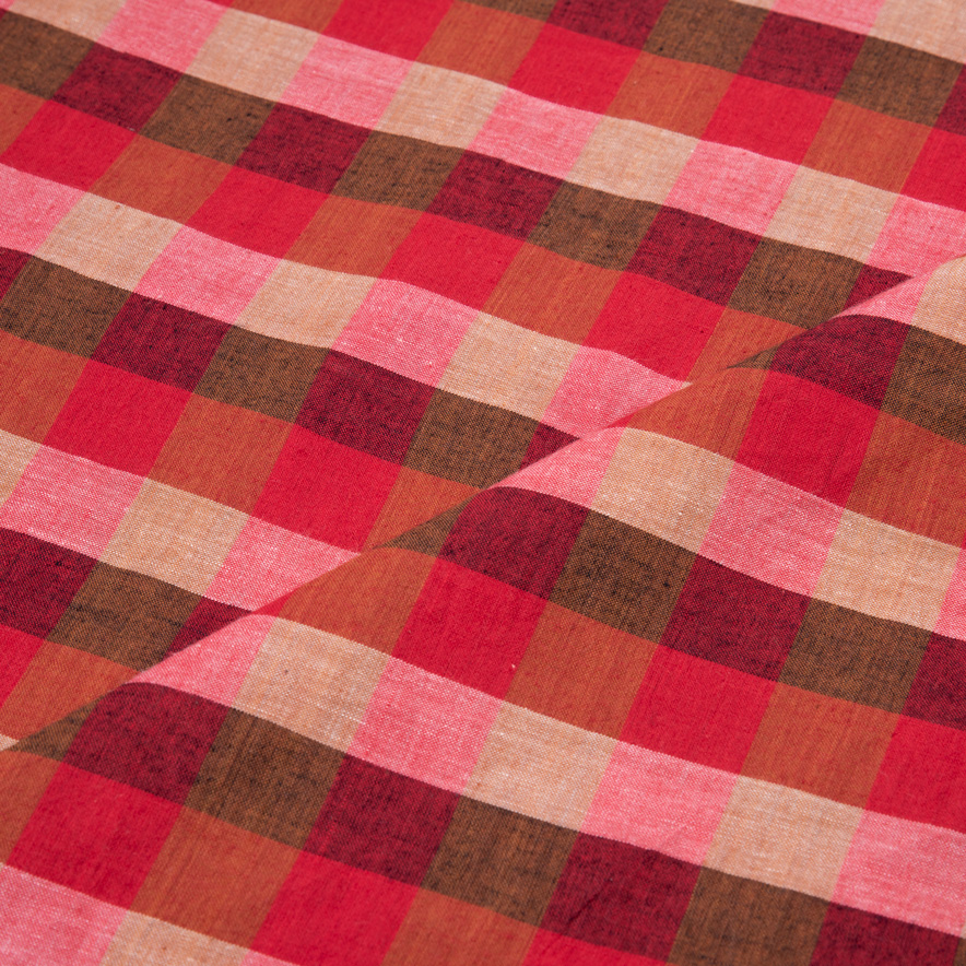 CHECK RED PURE COTTON 76 GSM HANDWOVEN FABRIC