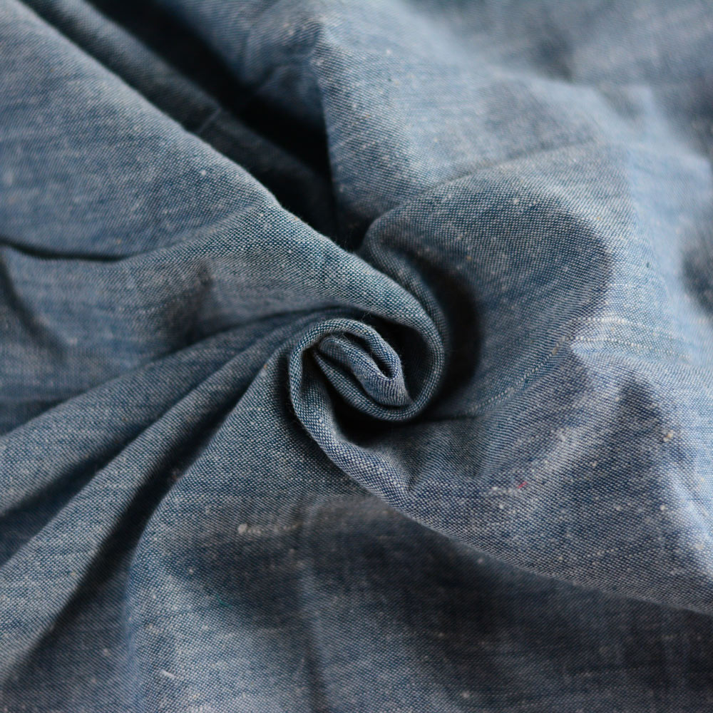 Chambray Blue Grey Khadi Cotton 68 GSM Handwoven Fabric 37 Inch Width