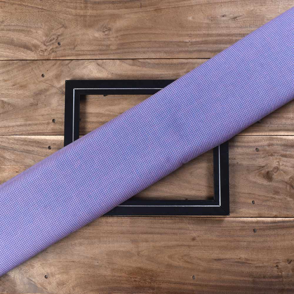 Check Purple & White Pure Cotton 94 GSM Handwoven Fabric