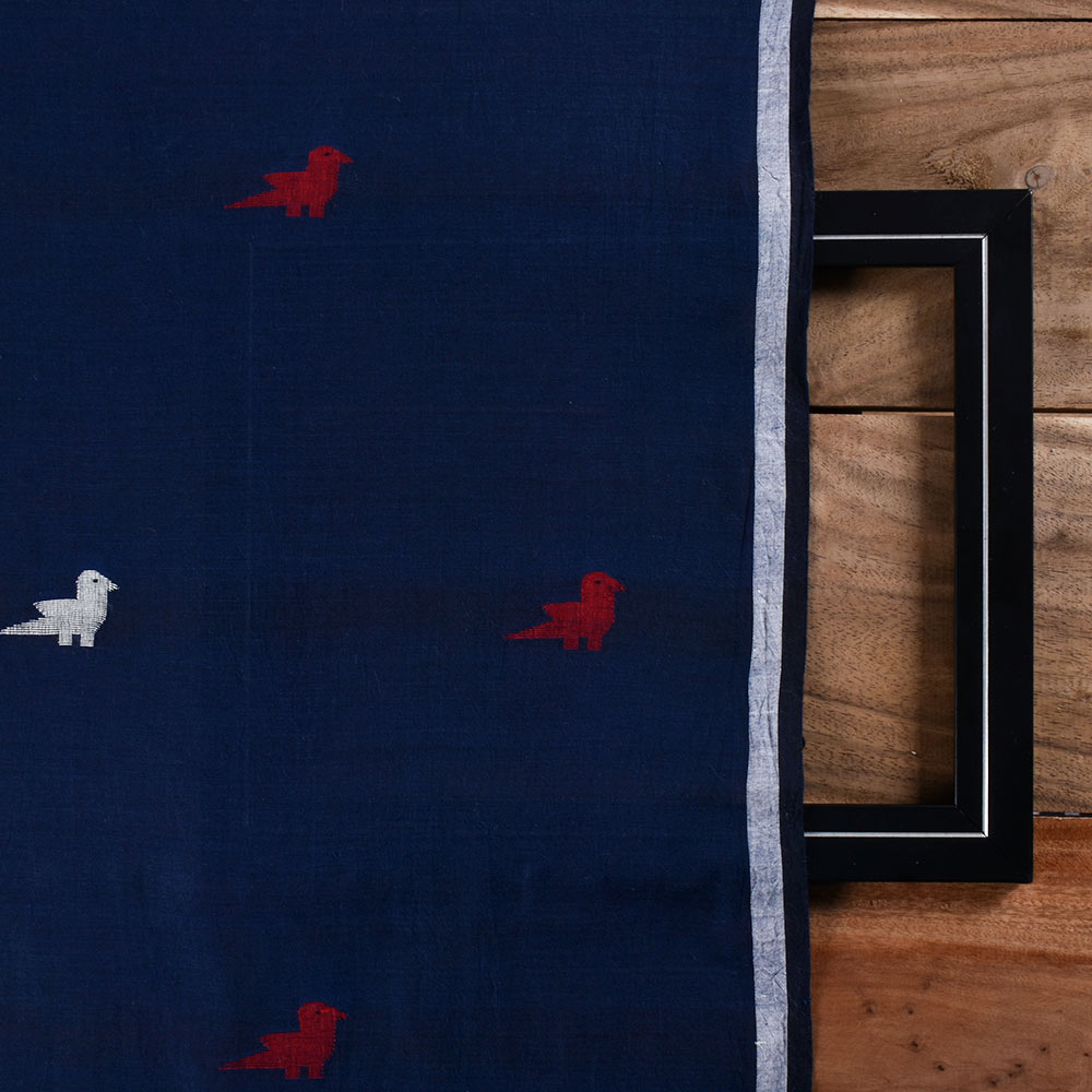 GEOMETRIC NAVY BLUE JAMDANI PURE COTTON 60 GSM HANDWOVEN FABRIC