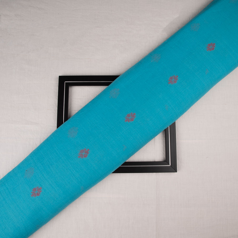 Geometric Blue Jamdani Pure Cotton 55 GSM Fabric